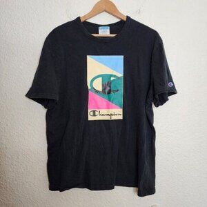 Champion Mural Chest Logo Short Sleeve T-Shirt Men's Size XL Black